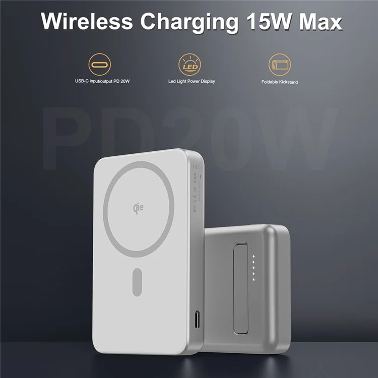 Achat en gros de la batterie externe magnétique YF-P17 Qi2 certifiée 10 000 mAh avec chargement sans fil rapide 15 W et support - Argent+Blanc