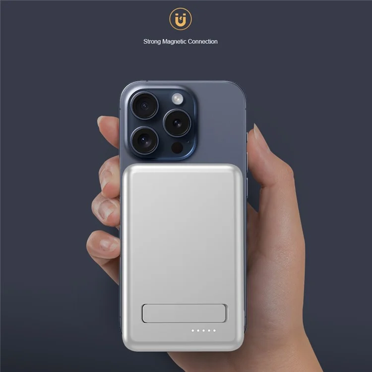 Achat en gros de la batterie externe magnétique YF-P17 Qi2 certifiée 10 000 mAh avec chargement sans fil rapide 15 W et support - Argent+Blanc