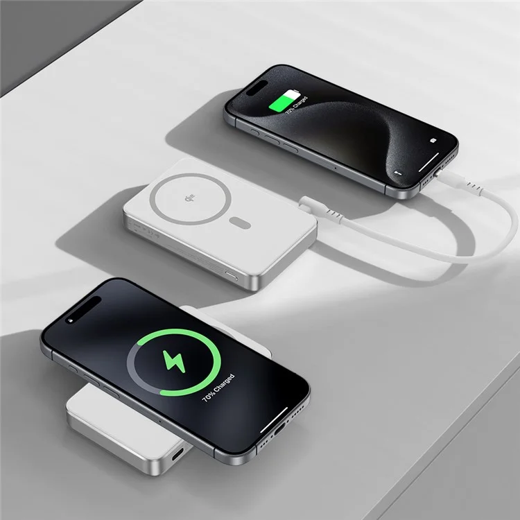 Achat en gros de la batterie externe magnétique YF-P17 Qi2 certifiée 10 000 mAh avec chargement sans fil rapide 15 W et support - Argent+Blanc