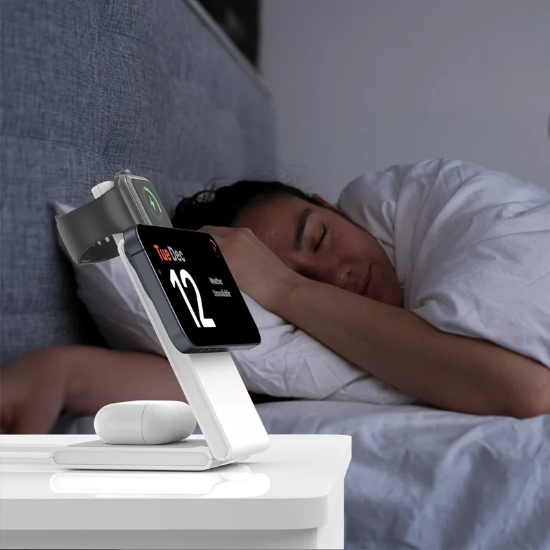 M5 Qi2 Certified Magnetic Wireless Charger 3-in-1 Foldable Charging Station for iPhone AirPods Apple Watch (CE / FCC / ROHS UKCA Certificate) - White