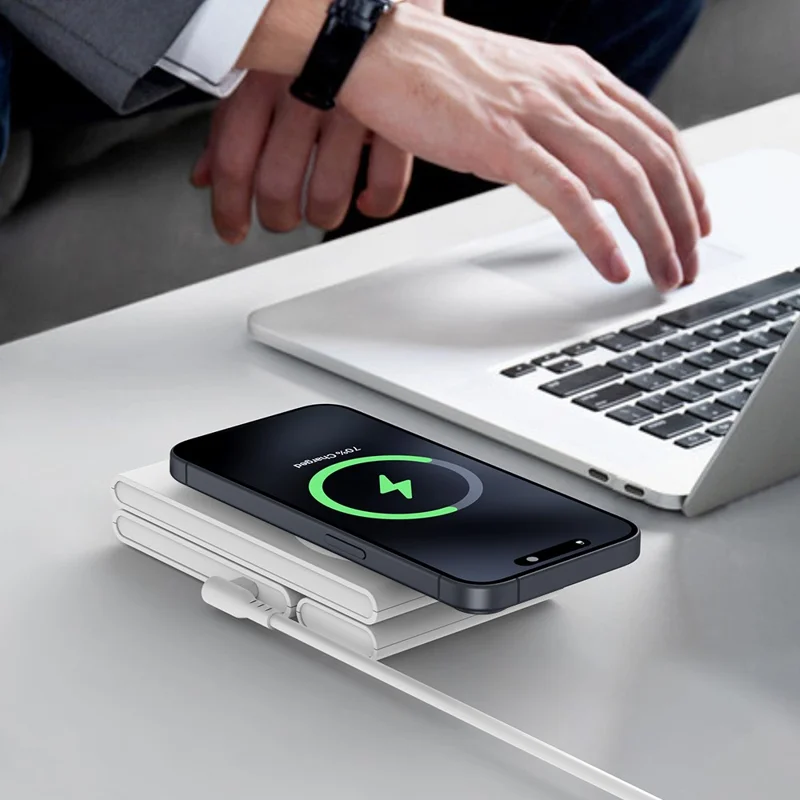 M5 Qi2 Certified Magnetic Wireless Charger 3-in-1 Foldable Charging Station for iPhone AirPods Apple Watch (CE / FCC / ROHS UKCA Certificate) - White