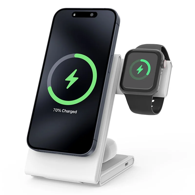 M5 Qi2 Certified Magnetic Wireless Charger 3-in-1 Foldable Charging Station for iPhone AirPods Apple Watch (CE / FCC / ROHS UKCA Certificate) - White