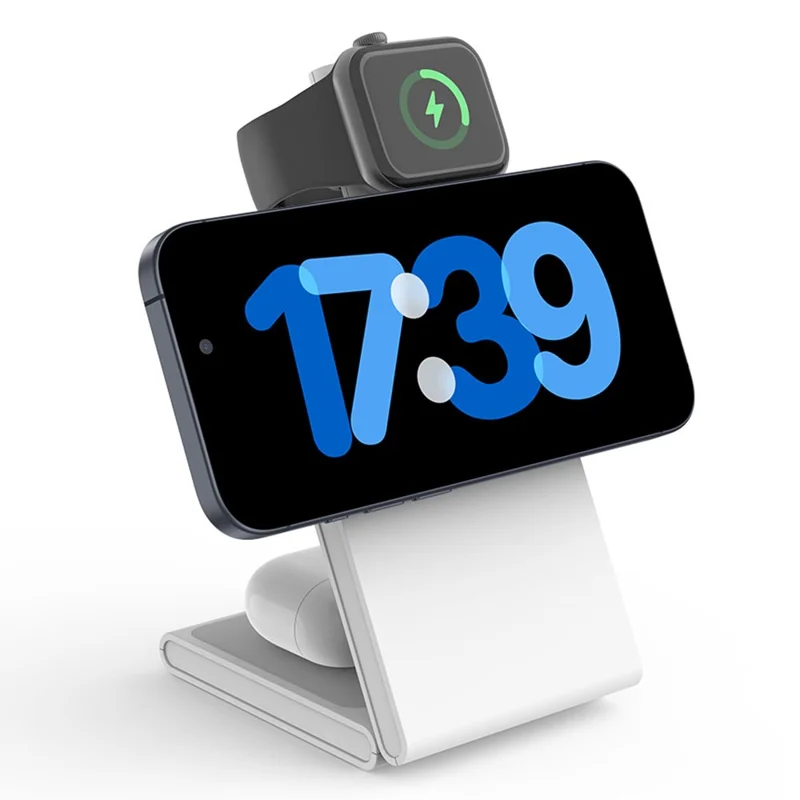 M5 Qi2 Certified Magnetic Wireless Charger 3-in-1 Foldable Charging Station for iPhone AirPods Apple Watch (CE / FCC / ROHS UKCA Certificate) - White
