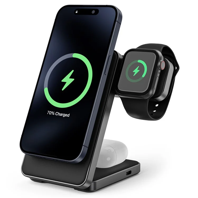 Acquisto all'ingrosso YF-M8 Qi2 Certified Telaio in lega di alluminio 3 in 1 Caricatore wireless pieghevole magnetico da 15W - Nero