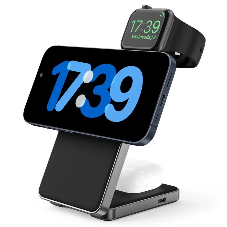 Acquisto all'ingrosso YF-M8 Qi2 Certified Telaio in lega di alluminio 3 in 1 Caricatore wireless pieghevole magnetico da 15W - Nero