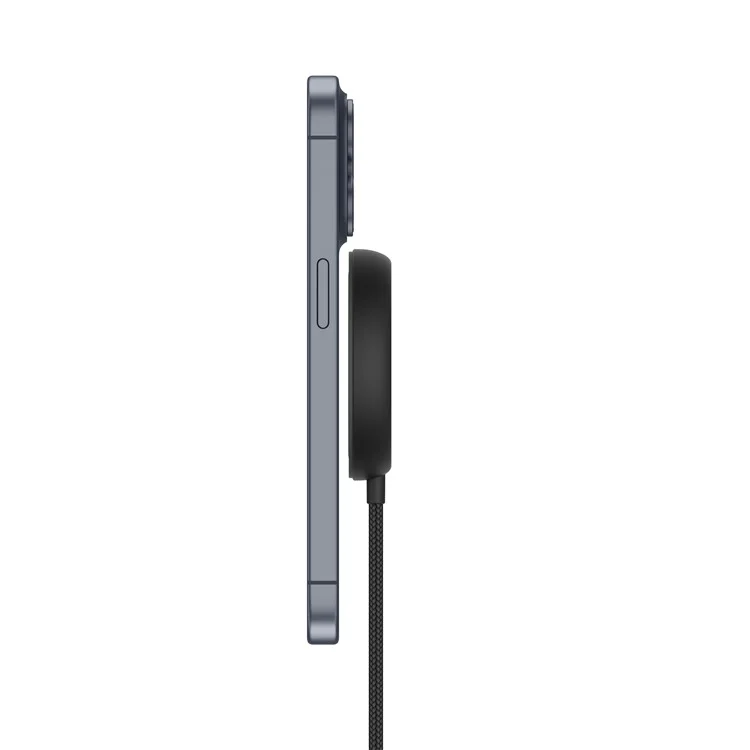 Großeinkauf YF-M3C für iPhone 15-12 Qi2-zertifiziertes Aluminium-Legierungs-Ladegerät mit 15 W max. magnetischer kabelloser Ladestation mit Halterung - Schwarz