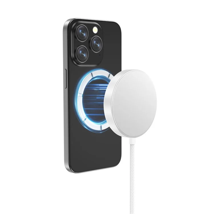 Caricatore wireless magnetico in lega di alluminio certificato Qi2, 15W max, per iPhone 15-12 - Bianco