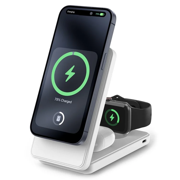 Comprar en grandes cantidades el banco de energía magnético plegable de 10000 mAh certificado Qi2 para iPhone, AirPods, Apple Watch - Blanco