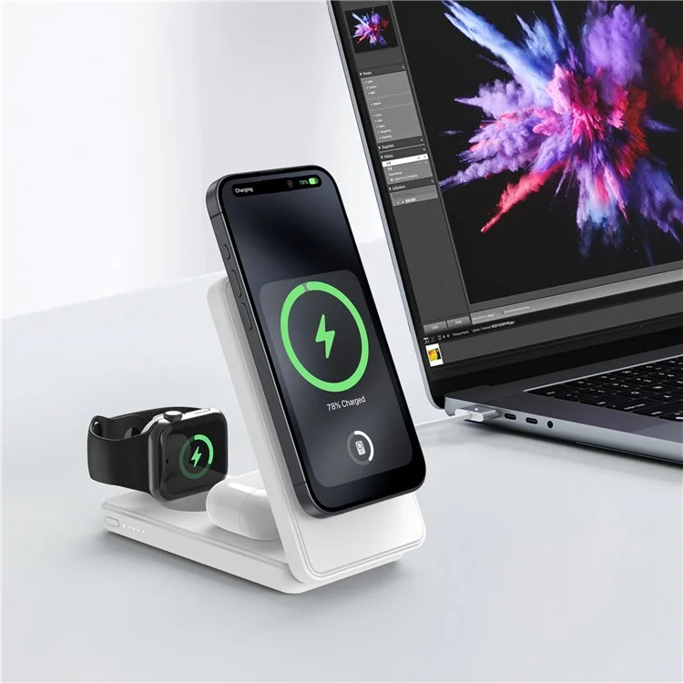 Comprar en grandes cantidades el banco de energía magnético plegable de 10000 mAh certificado Qi2 para iPhone, AirPods, Apple Watch - Blanco