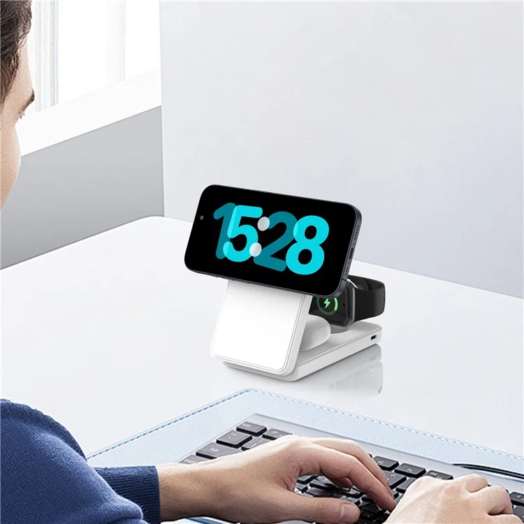 Comprar en grandes cantidades el banco de energía magnético plegable de 10000 mAh certificado Qi2 para iPhone, AirPods, Apple Watch - Blanco