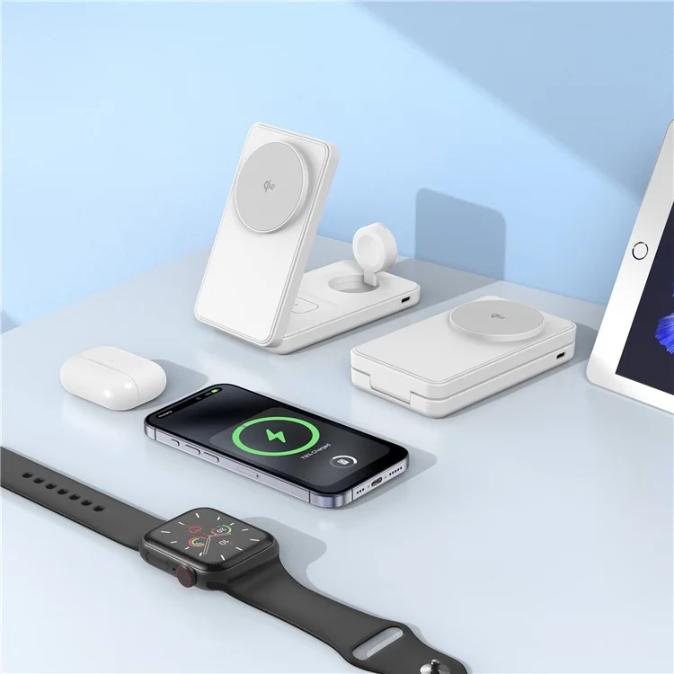 Comprar en grandes cantidades el banco de energía magnético plegable de 10000 mAh certificado Qi2 para iPhone, AirPods, Apple Watch - Blanco
