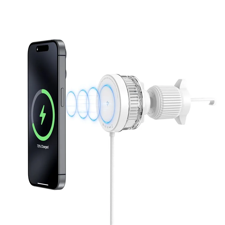 Achat en gros de chargeur sans fil magnétique pour voiture M32 Qi2 certifié 15W avec support de montage sur bouche d'aération et câble de 1m pour iPhone - Blanc