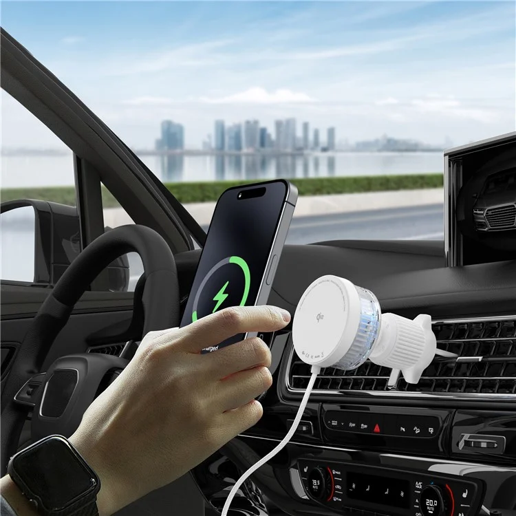 Achat en gros de chargeur sans fil magnétique pour voiture M32 Qi2 certifié 15W avec support de montage sur bouche d'aération et câble de 1m pour iPhone - Blanc