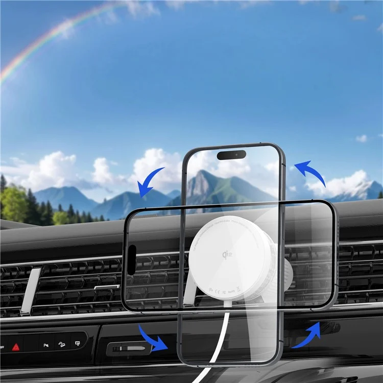 Achat en gros de chargeur sans fil magnétique pour voiture M32 Qi2 certifié 15W avec support de montage sur bouche d'aération et câble de 1m pour iPhone - Blanc