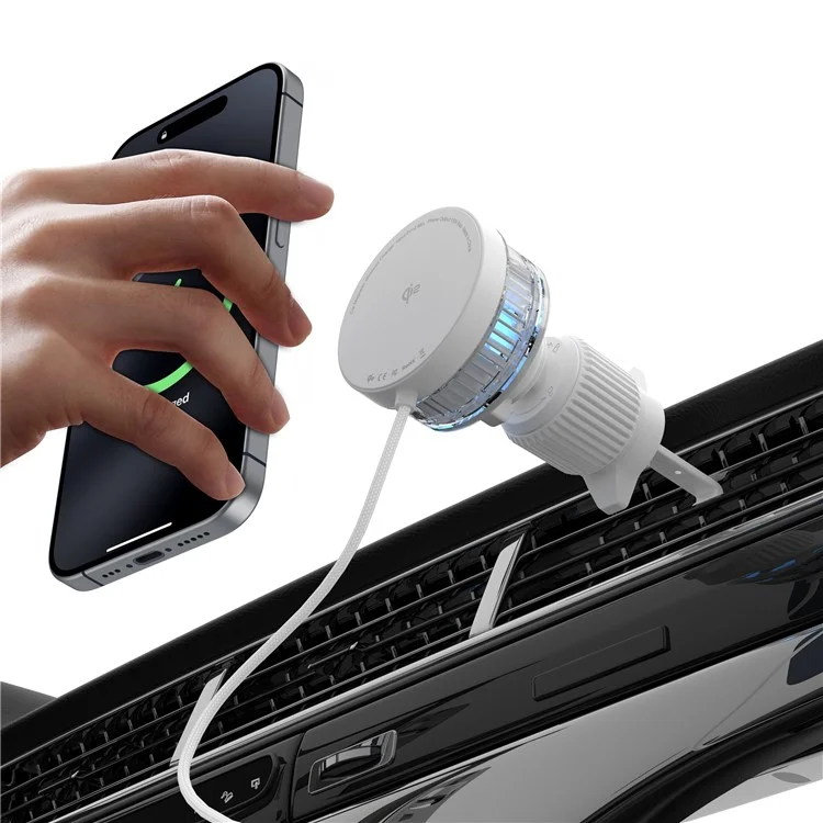 Achat en gros de chargeur sans fil magnétique pour voiture M32 Qi2 certifié 15W avec support de montage sur bouche d'aération et câble de 1m pour iPhone - Blanc