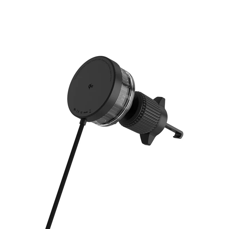 Caricatore wireless magnetico per auto con supporto per presa d'aria, certificato Qi2, 15W, con cavo da 1m per iPhone - Nero