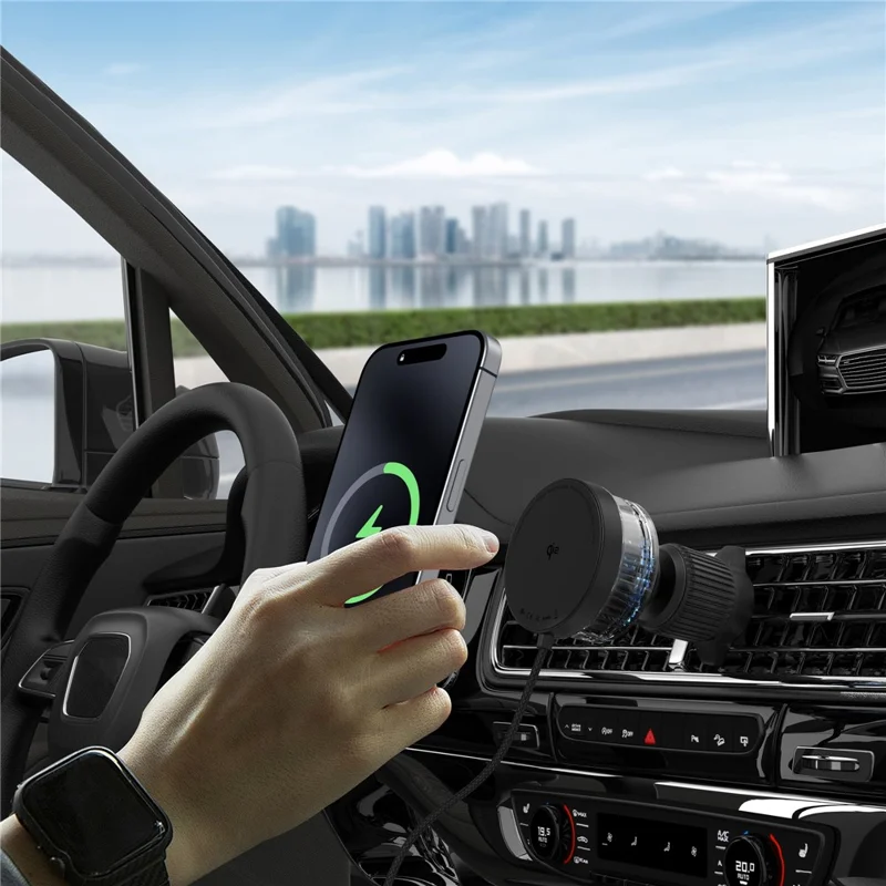 Caricatore wireless magnetico per auto con supporto per presa d'aria, certificato Qi2, 15W, con cavo da 1m per iPhone - Nero
