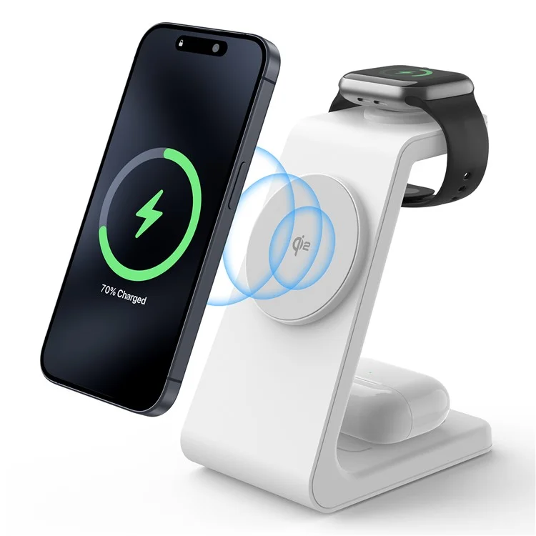 Massenkauf M3 3-in-1 magnetisches kabelloses Ladegerät für iPhone, Apple Watch und AirPods Ladestation (QI2 / QI / CE / FCC / ROHS / UKCA zertifiziert) - Weiß