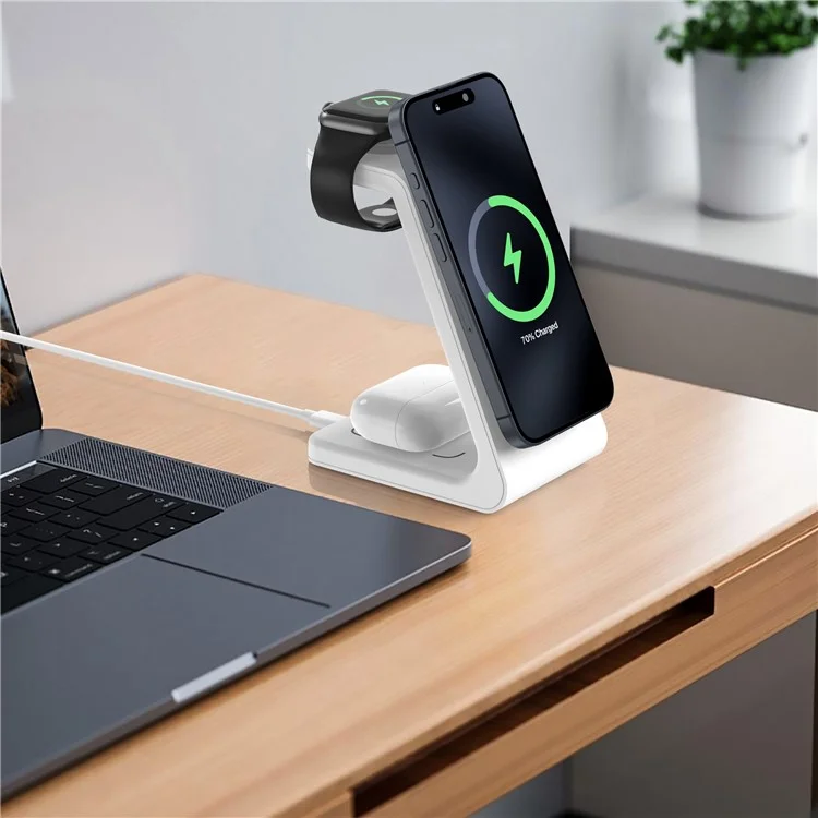 Massenkauf M3 3-in-1 magnetisches kabelloses Ladegerät für iPhone, Apple Watch und AirPods Ladestation (QI2 / QI / CE / FCC / ROHS / UKCA zertifiziert) - Weiß
