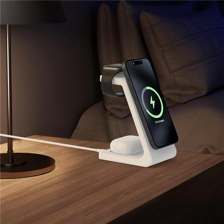 Massenkauf M3 3-in-1 magnetisches kabelloses Ladegerät für iPhone, Apple Watch und AirPods Ladestation (QI2 / QI / CE / FCC / ROHS / UKCA zertifiziert) - Weiß