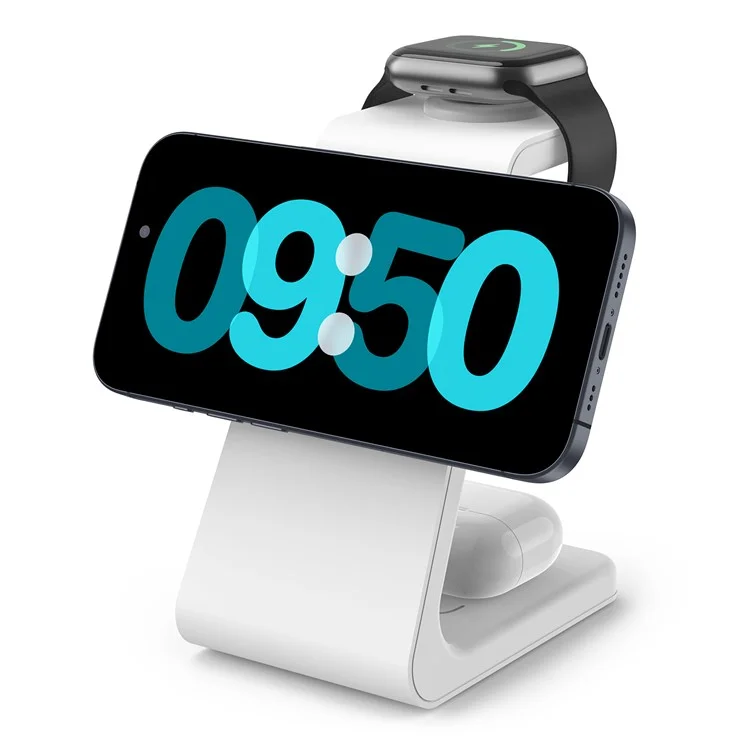 Massenkauf M3 3-in-1 magnetisches kabelloses Ladegerät für iPhone, Apple Watch und AirPods Ladestation (QI2 / QI / CE / FCC / ROHS / UKCA zertifiziert) - Weiß