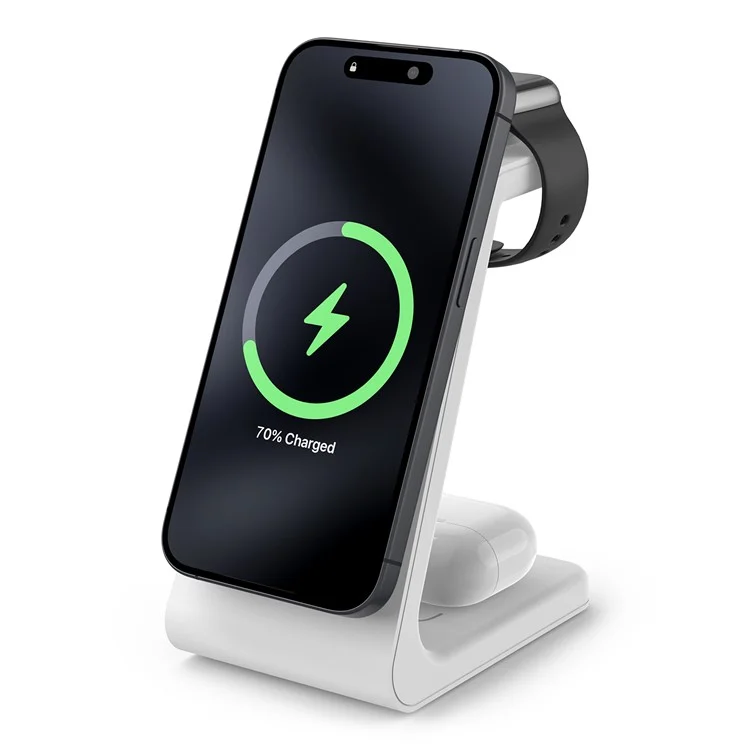 Massenkauf M3 3-in-1 magnetisches kabelloses Ladegerät für iPhone, Apple Watch und AirPods Ladestation (QI2 / QI / CE / FCC / ROHS / UKCA zertifiziert) - Weiß