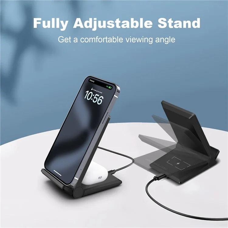 B716 2-in-1 15W Max Wireless Charger for Phone and Earphones Foldable Charging Stand - Black