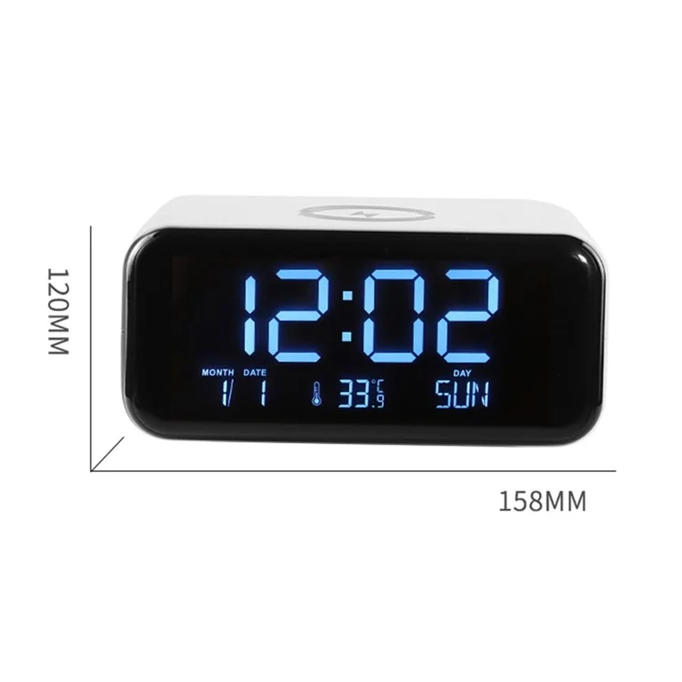 Night Lights Bluetooth-compatible Speaker with 15W Wireless Charging, Large Display Alarm Clock - Blue