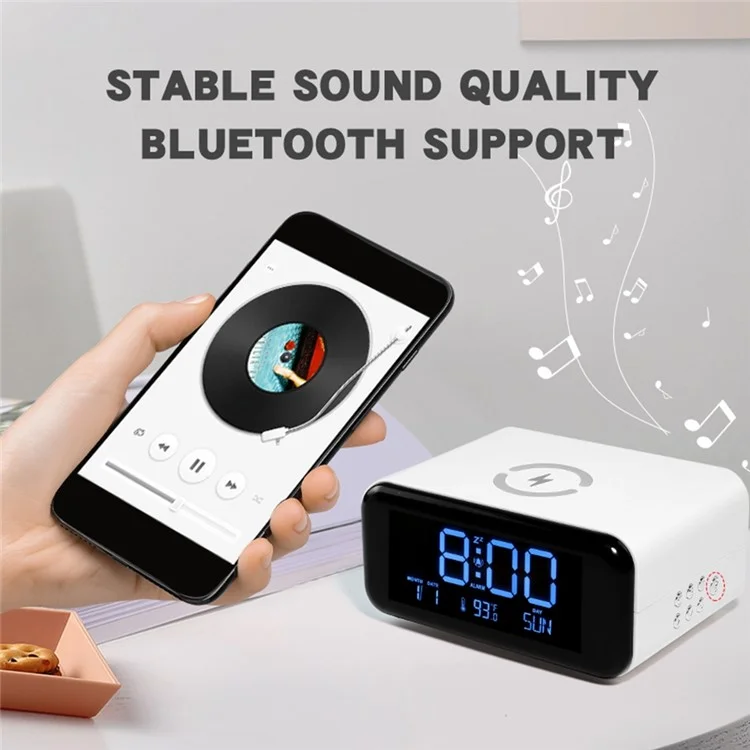 Night Lights Bluetooth-compatible Speaker with 15W Wireless Charging, Large Display Alarm Clock - Blue