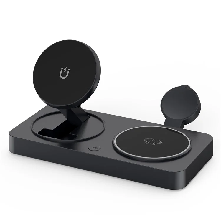 Y388 Support de charge pliable 3-en-1 pour téléphone, montre et écouteurs, chargeur sans fil magnétique avec veilleuse - Noir