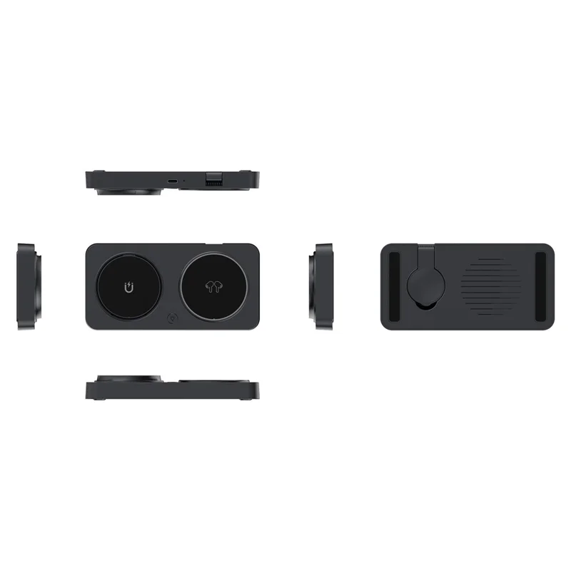 Y388 Support de charge pliable 3-en-1 pour téléphone, montre et écouteurs, chargeur sans fil magnétique avec veilleuse - Noir