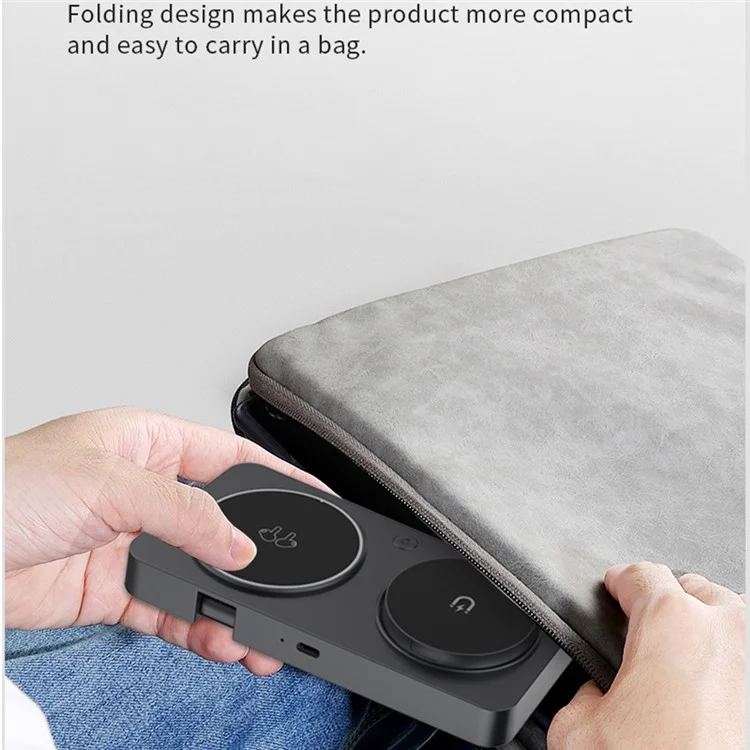 Y388 Support de charge pliable 3-en-1 pour téléphone, montre et écouteurs, chargeur sans fil magnétique avec veilleuse - Noir