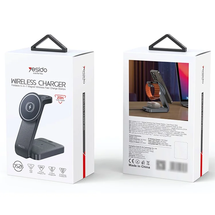 Soporte de carga plegable YESIDO DS26 con luz nocturna, carga inalámbrica magnética para teléfono, reloj y auriculares
