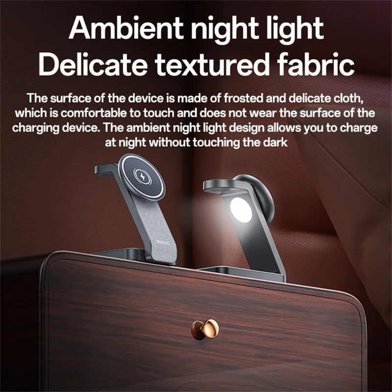 Soporte de carga plegable YESIDO DS26 con luz nocturna, carga inalámbrica magnética para teléfono, reloj y auriculares