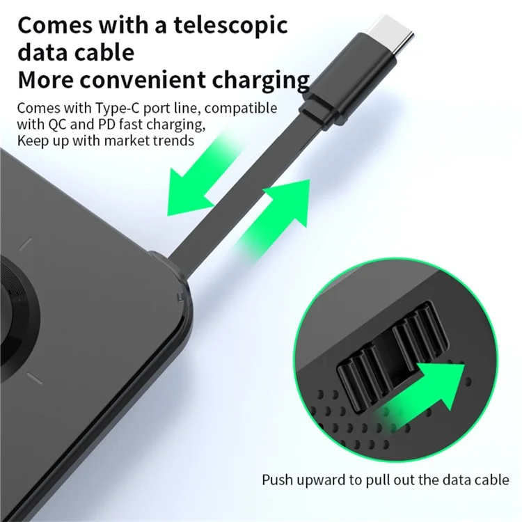 M2 faltbarer 3-in-1 Smartphone-Ständer mit magnetischem kabellosen Ladegerät und integriertem USB-C-Kabel für 15W Schnellladung - Schwarz