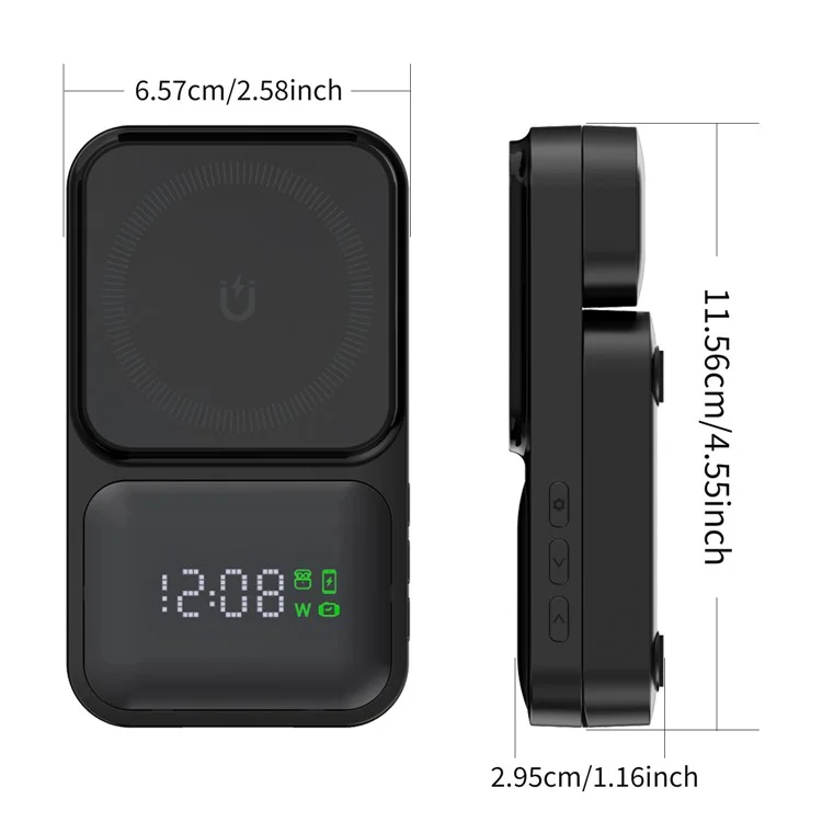 S1 3-in-1 Wireless Magnetic Charging Station Phone Watch Earphone Charging Stand with LED Display - Black