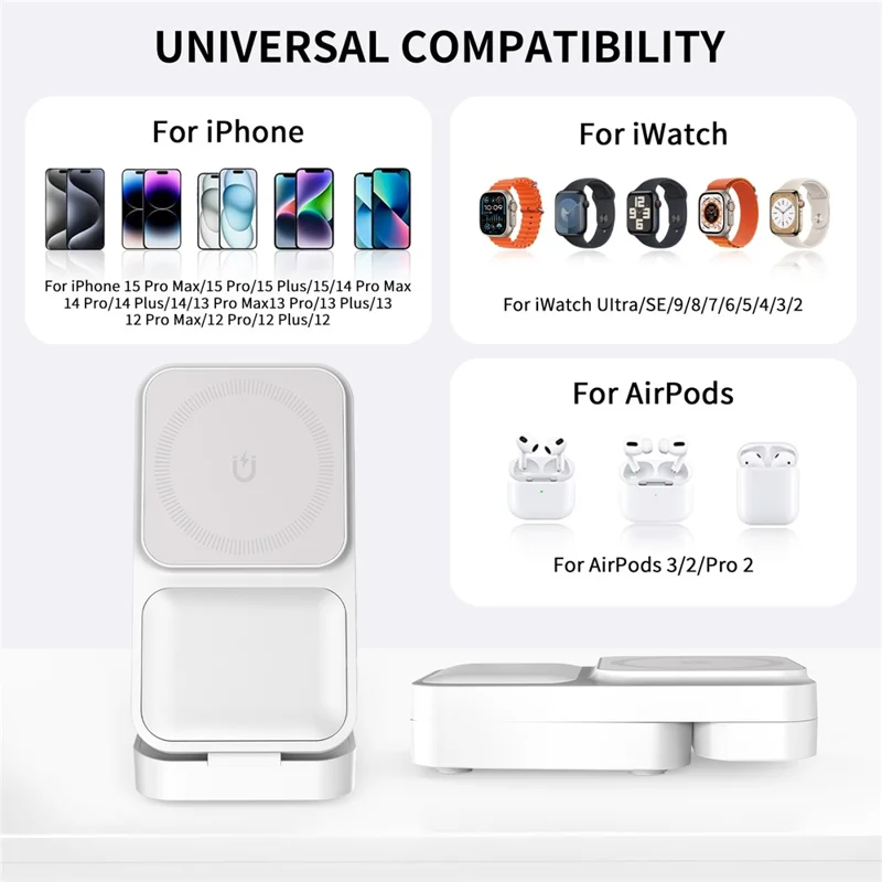 S1 3-in-1 Wireless Magnetic Charging Station Phone Watch Earphone Charging Stand - White