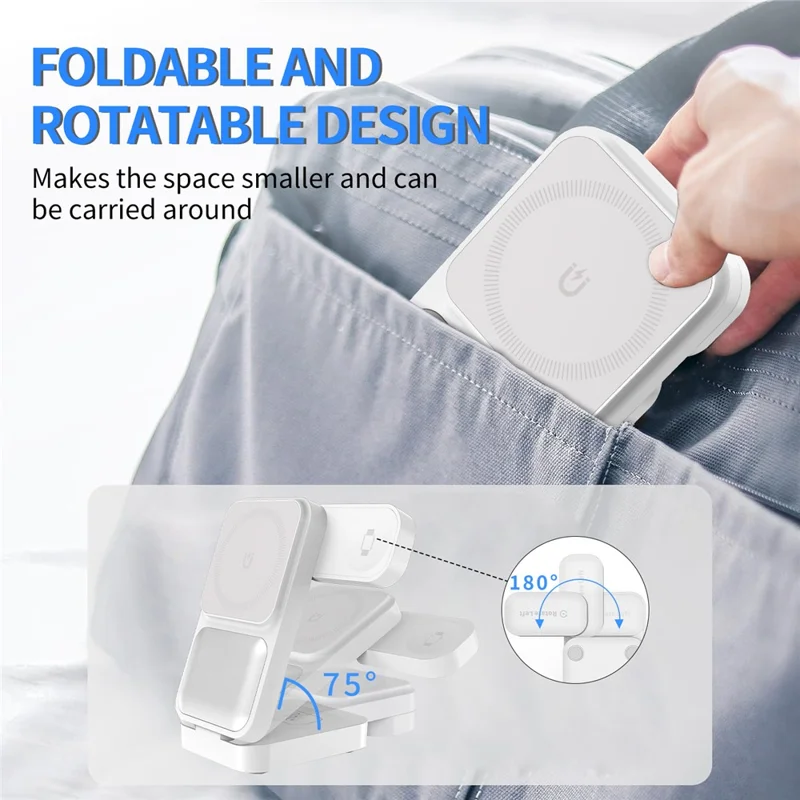 S1 3-in-1 Wireless Magnetic Charging Station Phone Watch Earphone Charging Stand - White