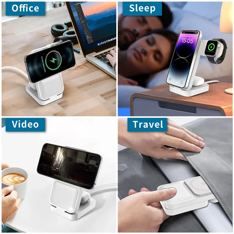 S1 3-in-1 Wireless Magnetic Charging Station Phone Watch Earphone Charging Stand - White