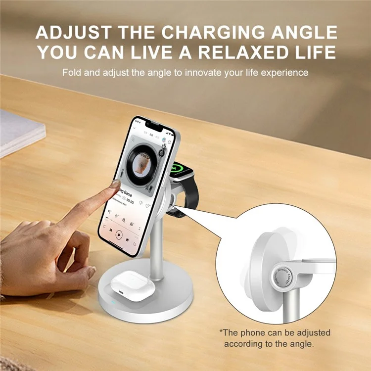 S11 3-in-1 Magnetic Wireless Charger Phone Watch Earphone Charging Stand - White