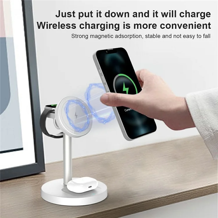 S11 3-in-1 Magnetic Wireless Charger Phone Watch Earphone Charging Stand - White