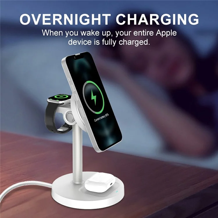 S11 3-in-1 Magnetic Wireless Charger Phone Watch Earphone Charging Stand - White