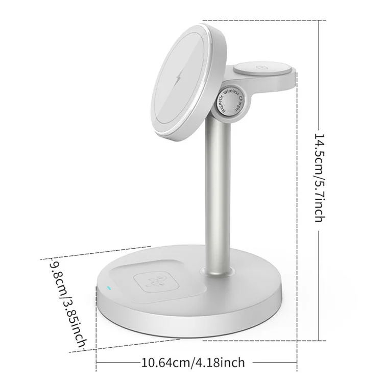 S11 3-in-1 Magnetic Wireless Charger Phone Watch Earphone Charging Stand - White