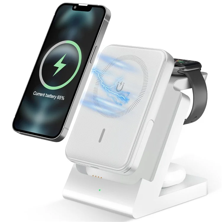 X559 Multi-Function 3-in-1 Detachable Wireless Charging Station 5000mAh Power Bank - White