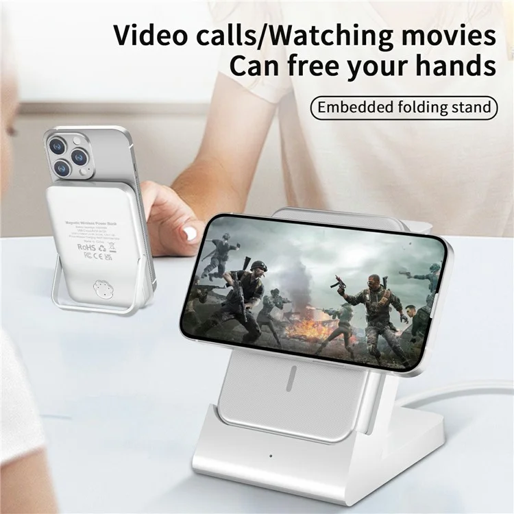 X559 Multi-Function 3-in-1 Detachable Wireless Charging Station 5000mAh Power Bank - White