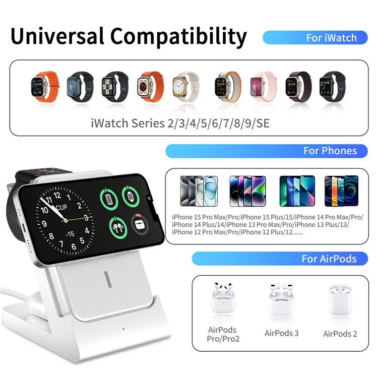 X559 Multi-Function 3-in-1 Detachable Wireless Charging Station 5000mAh Power Bank - White