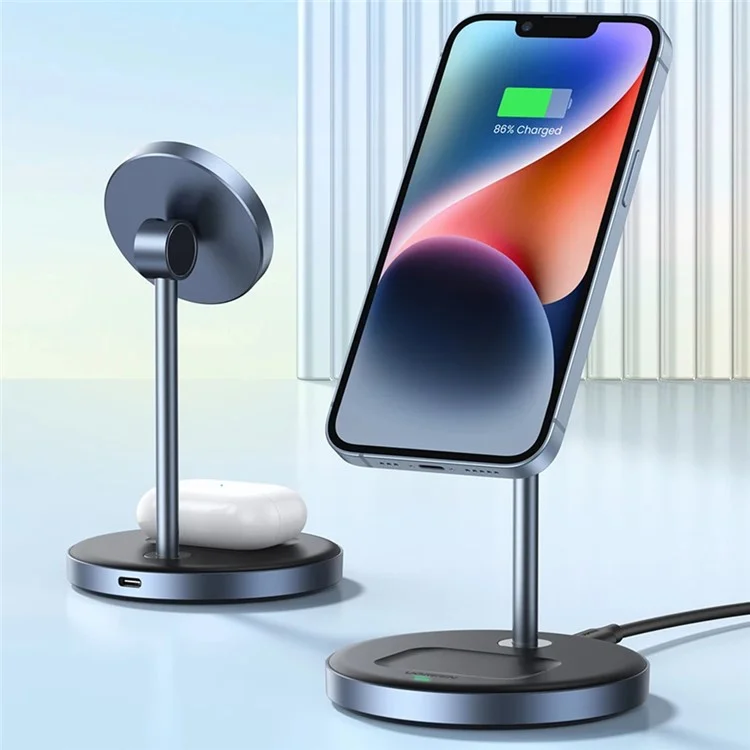 UGREEN Cargador inalámbrico magnético 2 en 1 con una fuerza magnética de 700g y un soporte de carga ajustable para iPhone 16 / 15 / 14 / 13 / 12 y AirPods