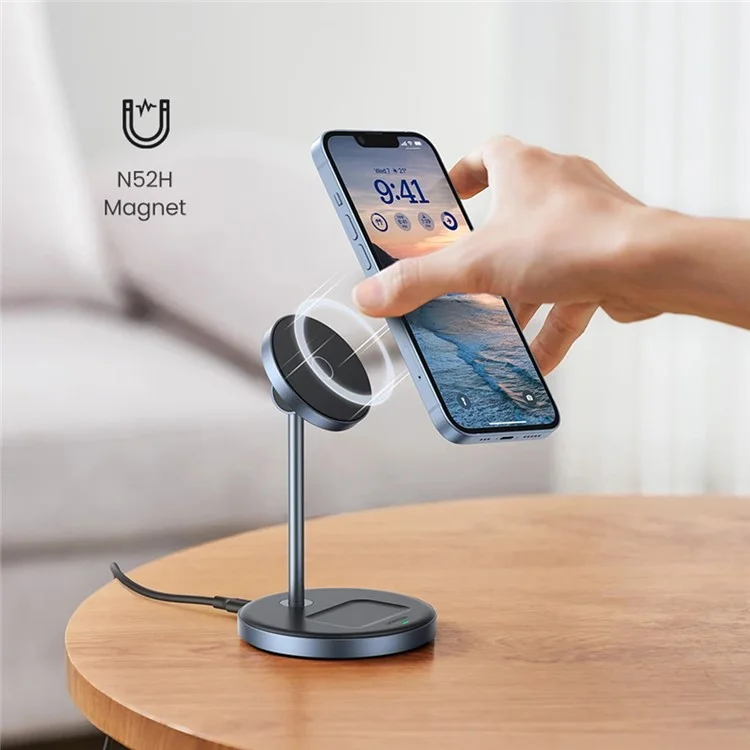 UGREEN Cargador inalámbrico magnético 2 en 1 con una fuerza magnética de 700g y un soporte de carga ajustable para iPhone 16 / 15 / 14 / 13 / 12 y AirPods