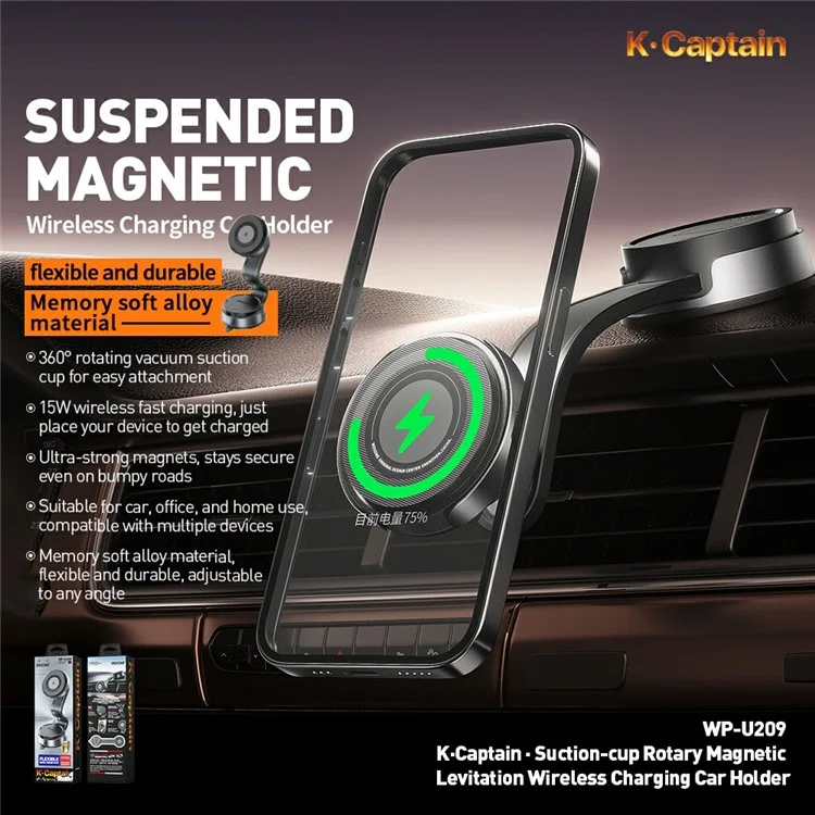 WEKOME WP-U209 Saugnapf-Autoladegerät 15W drehbarer magnetischer kabelloser Ladehalterung für Mobiltelefone