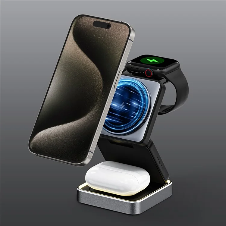 W90 3 in 1 Foldable Magnetic Wireless Charging Stand Phone Watch Earphone Charger